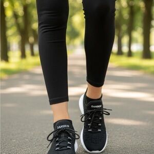 Danskin Women’s Black Knit Lace-Up Sneakers with White Soles Size 10